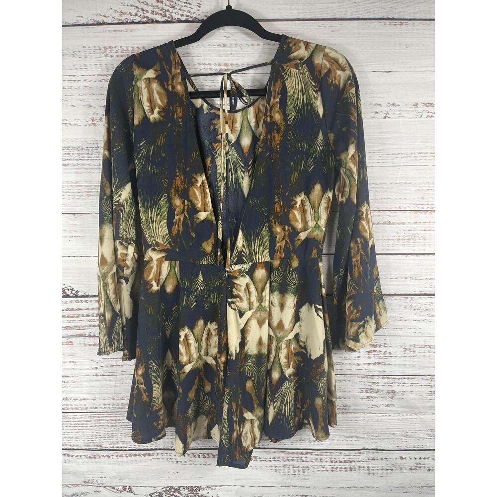 Tobi Romper Women's Medium Boho Bell Sleeve Palm Floral Zip Dress - Picture 9 of 9